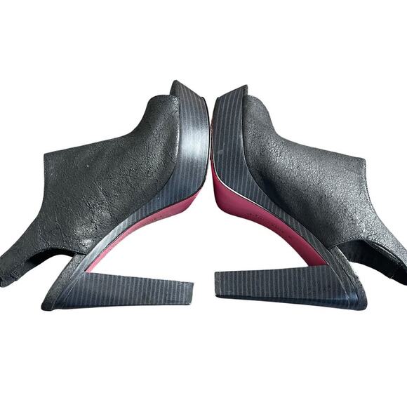 ALICE + OLIVIA BLACK PEEP TOE HEELS SLINGBACK STRAP BLOCK‎ HEEL  SIZE 7.5 - Picture 4 of 7